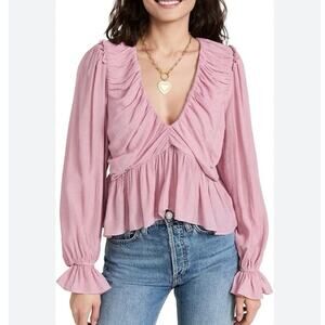 Free People Pink low cut blouse. Size small. Excellent used condition